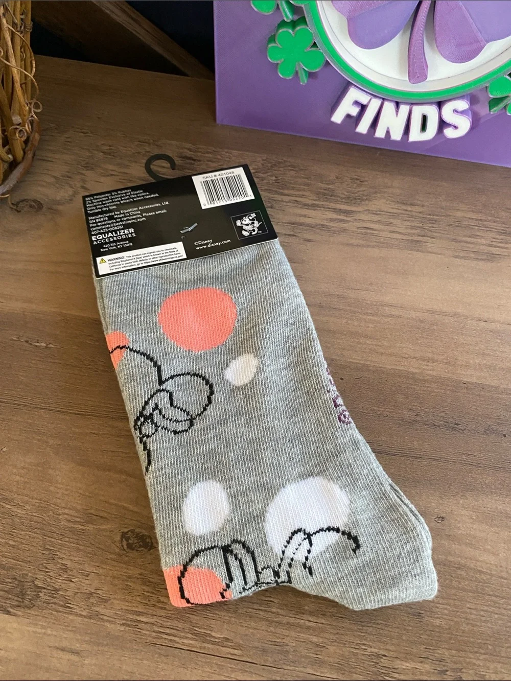 Disney Grey Crew Socks with Pink Polka Dot Minnie Outline